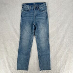 Soho High Waist Straight Jeans Womens 2‎ Blue Denim Stretch Mid Rise Frayed Hem